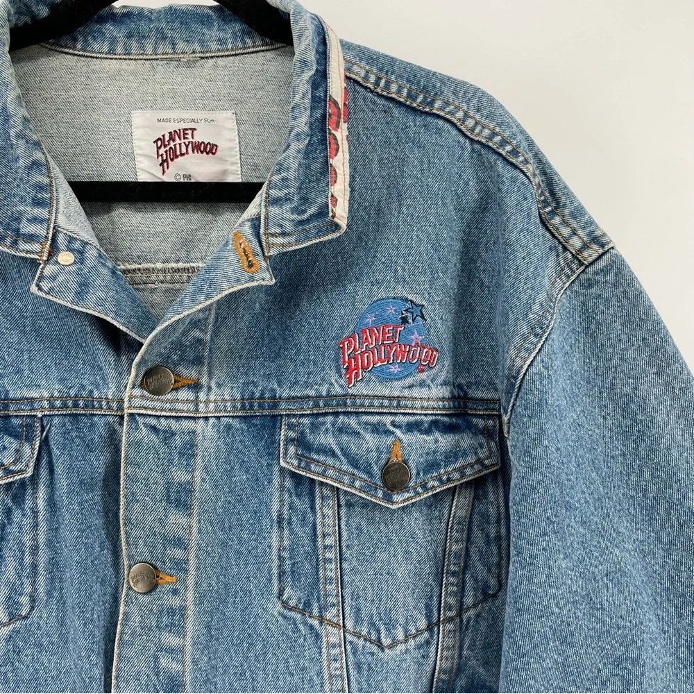 Vintage 1980’s Planet Hollywood Orlando Florida Embroidered Denim Jean Jacket - Picture 3 of 7
